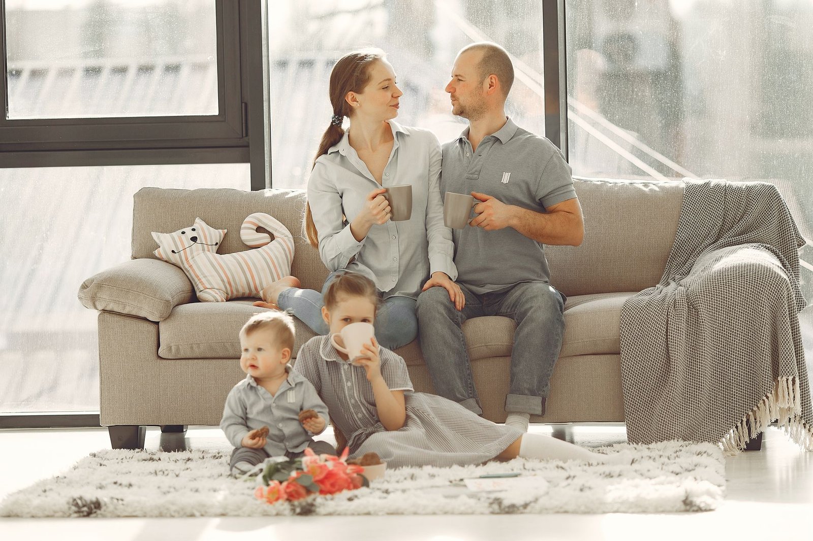Family relaxing together in a comfortable living room